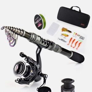 Telescopic Fishing Rod and Reel Combo - Black and Silver